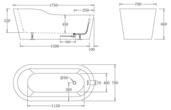 Акриловая ванна Belbagno BB65-1750 170 см