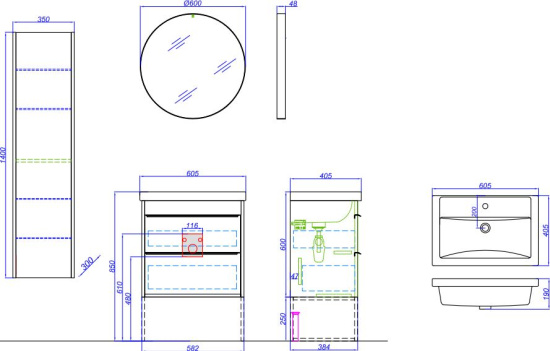 Мебель для ванной Aqwella Fargo 60 дуб балтийский