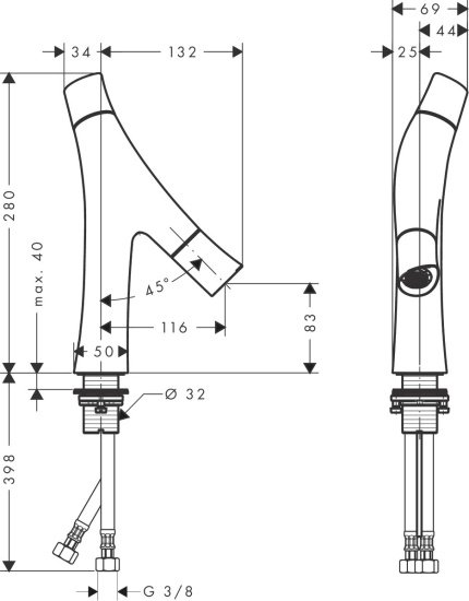 Смеситель для раковины Axor Starck Organic 12011340 шлифованный черный хром