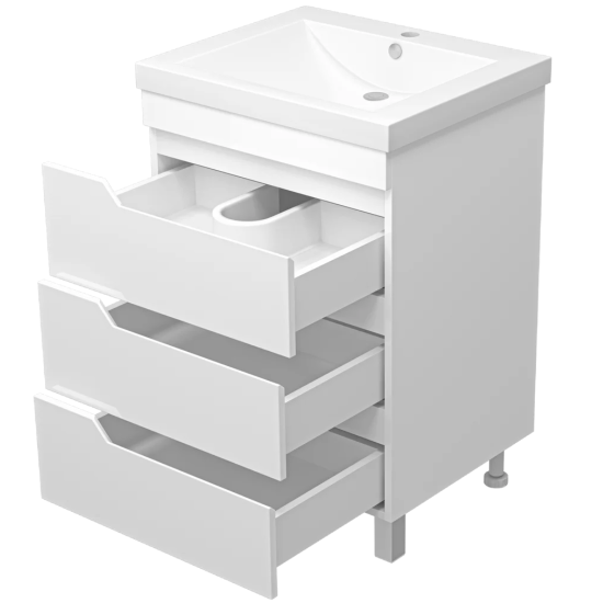 Тумба с раковиной Misty Софт 60 напольная, белая эмаль