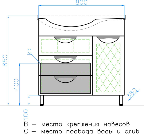 Тумба с раковиной Style Line Жасмин 82 R белая, с бельевой корзиной