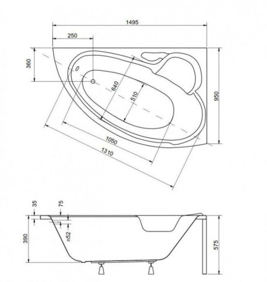 Акриловая ванна Besco Bianka 150 L