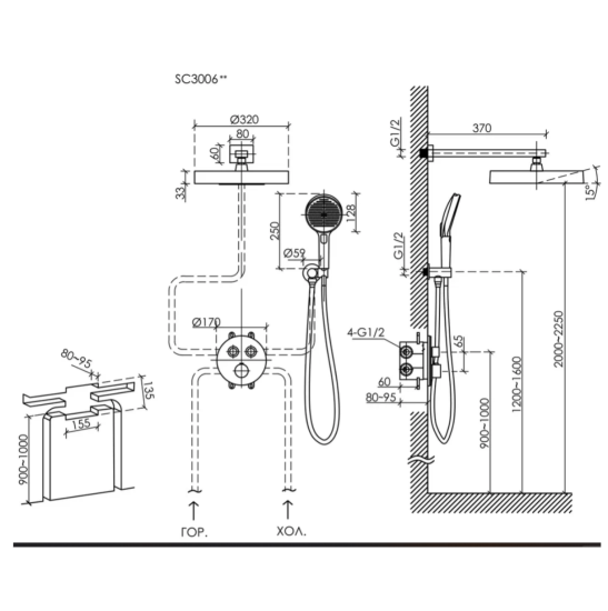 Душевая система SANCOS Space SC3006BG, золото брашированное