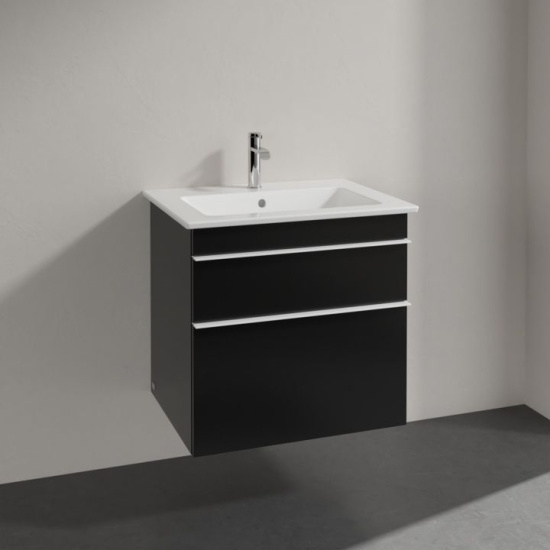Тумба с раковиной Villeroy & Boch Venticello A92402 60 black matt lacquer, с белыми ручками