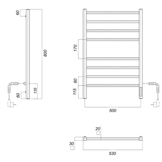 Полотенцесушитель электрический Domoterm Квадро П8 500x800 БЕЛ EK R