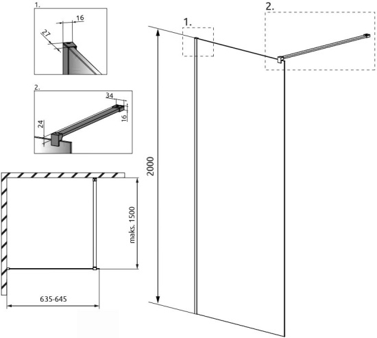 Душевая перегородка Radaway Modo X Black II Frame 65
