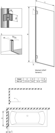 Шторка на ванну Radaway Carena PNJ 67 L