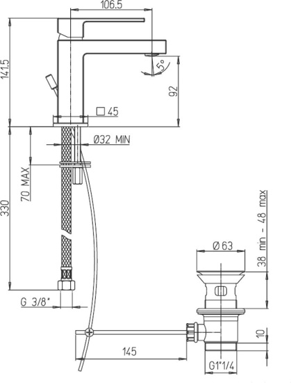 Смеситель для раковины Paini Dax-R 84CR211LRS