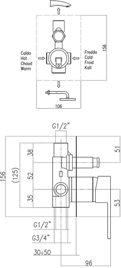 Смеситель для ванны Webert Pegaso PE860101015 с внутренней частью, хром