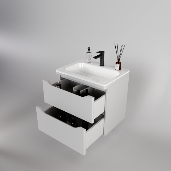 Тумба с раковиной Style Line Марелла 60 2 ящика Люкс антискрейтч белая матовый, Plus подвесная