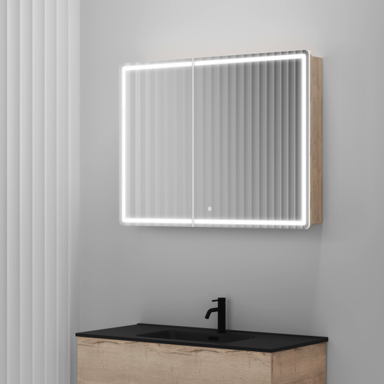 Зеркало-шкаф Sancos Mirror 100 дуб галифакс натуральный, с LED подсветкой