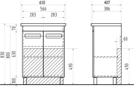 Тумба с раковиной Vigo Plaza 60 2 дверцы