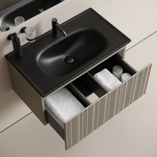 Тумба с раковиной Sancos Code 80 подвесная, серая платина, раковина черная