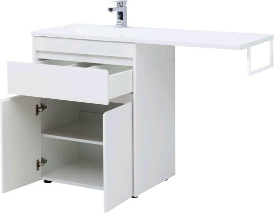 Тумба с раковиной Aquanet Токио 130 L белая напольная, 1 ящик, 2 дверцы
