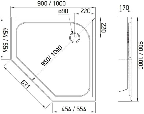 Поддон для душа Alex Baitler AB9017V-1