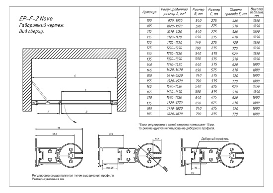 Душевая дверь в нишу Vegas Glass  EP-F-2 NOVO 145 03 05 R, профиль золото матовое, стекло бронза