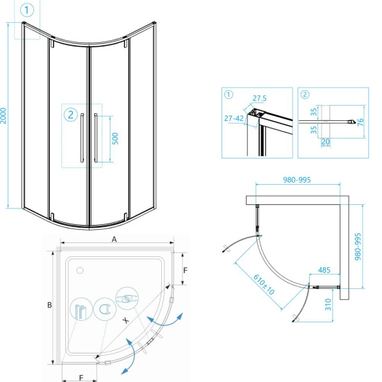 Душевой уголок RGW Stilvoll SV-53 B 100x100x200 профиль черный