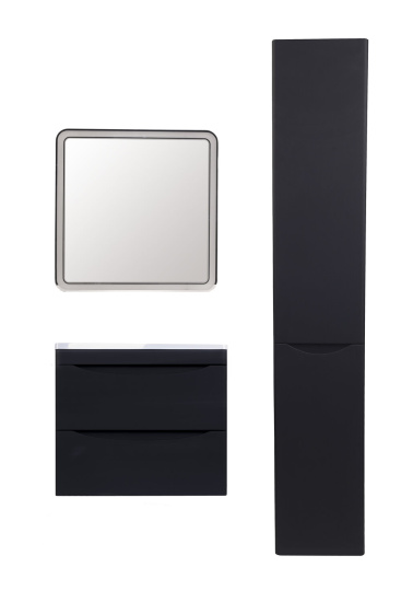 Тумба с раковиной Style Line Бергамо мини 60 2 ящика Люкс антискрейтч черная, Plus подвесная