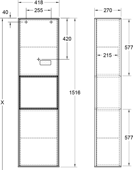 Пенал Villeroy & Boch Finion G460MTMT white matt lacquer, L