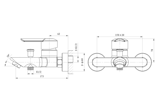 Смеситель для ванны Wonzon & Woghand Baroque WW-193101-CR
