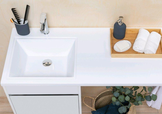 Тумба с раковиной Aquanet Токио 110 L белая напольная, 1 ящик, 2 дверцы