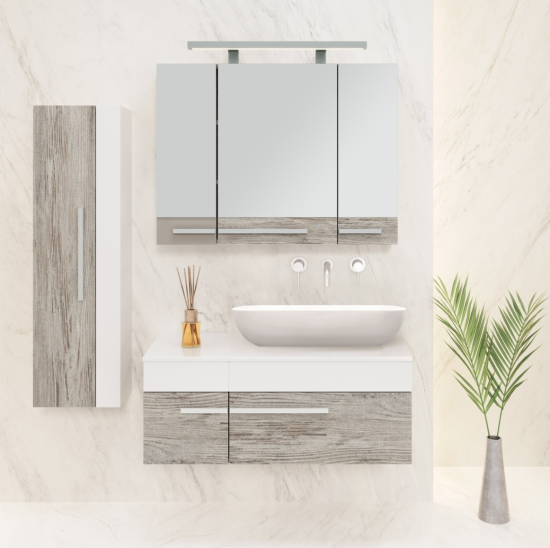 Мебель для ванной Runo Вудлайн 100 скандинавский дуб, раковина Infinity 60