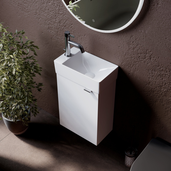 Тумба с раковиной Sancos Mini 36 L белый глянец, подвесная