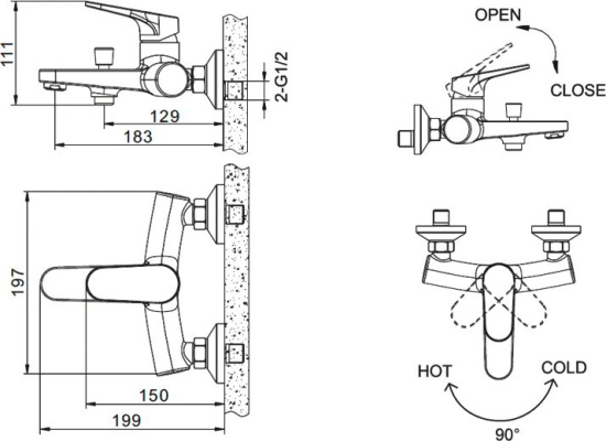 Смеситель для ванны Bravat Eler F6191238BM-01-RUS