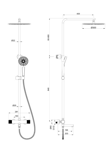 Душевая стойка Wonzon & Woghand WW-88739902-CR с термостатом