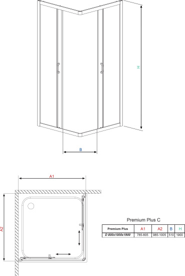 Душевой уголок Radaway Premium Plus D 80x100x190 прозрачное стекло