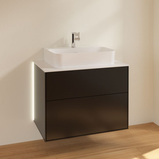 Мебель для ванной Villeroy & Boch Finion 80 black matt lacquer, glass white matt, с настенным освещением