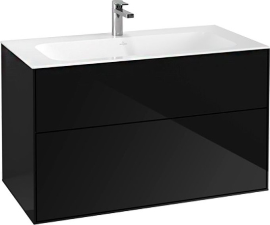 Мебель для ванной Villeroy & Boch Finion 100 glossy black lacquer, с настенным освещением