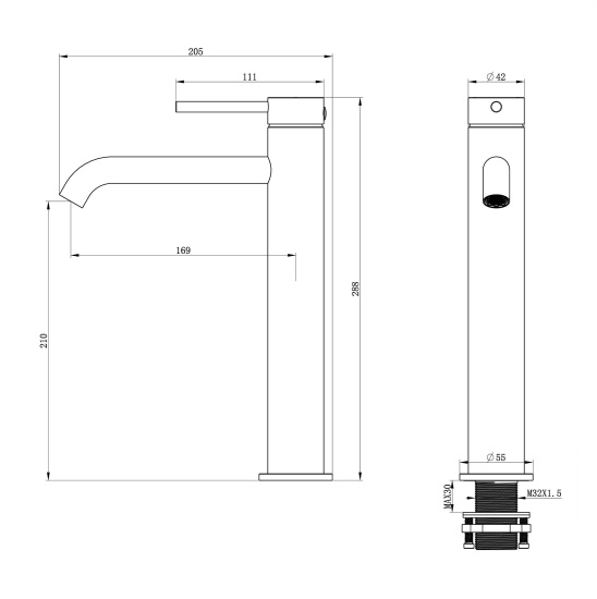 Смеситель для раковины Wonzon & Woghand Stick WW-88239017-BN высокий