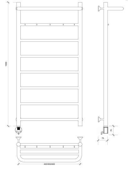 Полотенцесушитель электрический Secado Триада 1 КСП 100/40 L, хром
