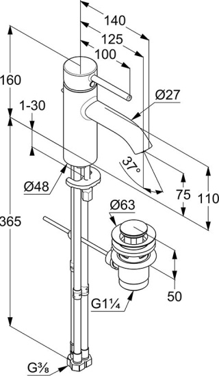 Смеситель для раковины Kludi Bozz 382770576