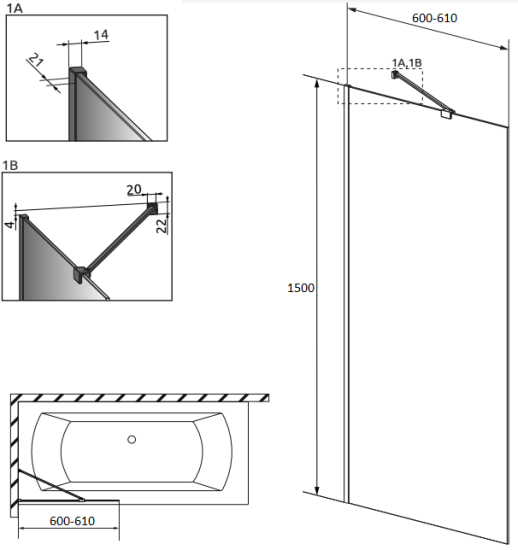 Шторка на ванну Radaway Modo Black PNJ II Frame 60