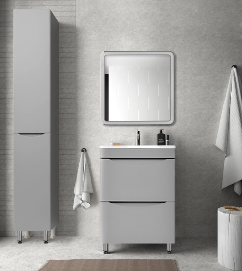 Тумба с раковиной Style Line Бергамо мини 60 2 ящика Люкс антискрейтч серая, Plus напольная