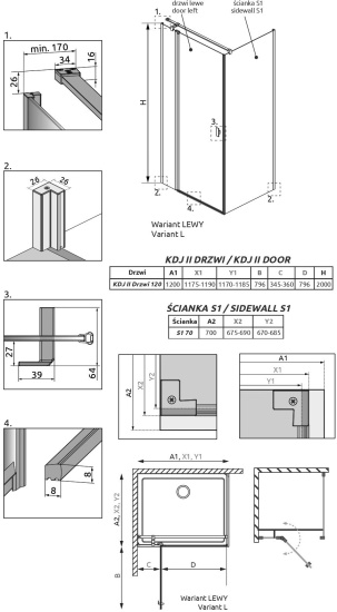 Душевой уголок Radaway Nes KDJ II 120x70 L