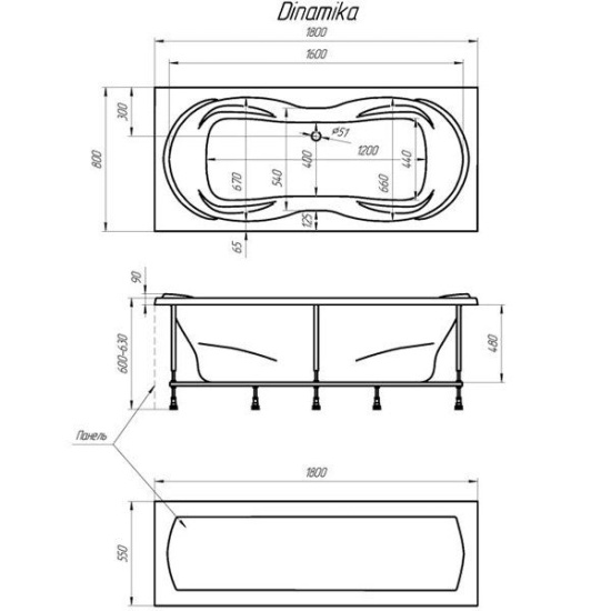 Акриловая ванна 1MarKa Dinamica 180 см