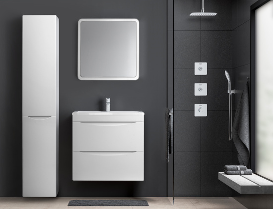 Тумба с раковиной Style Line Бергамо мини 70 2 ящика Люкс антискрейтч белая, Plus подвесная