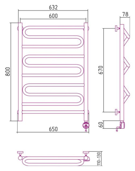 Полотенцесушитель электрический Сунержа Элегия 80x60 R