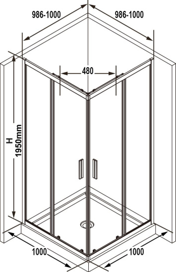 Душевой уголок Ravak BLSRV2K 100x100, профиль черный