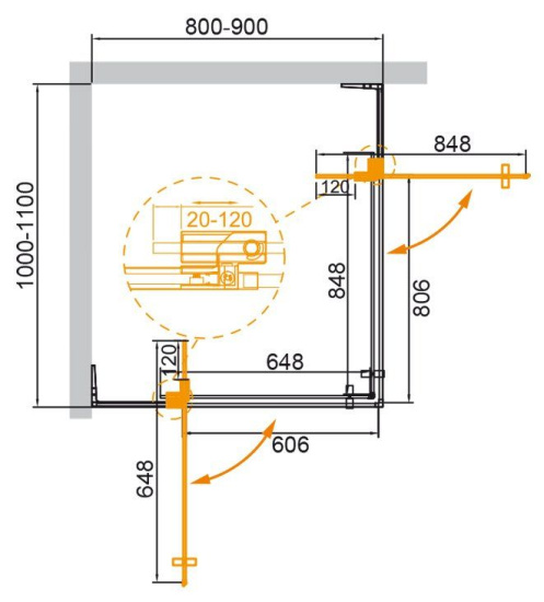Душевой уголок Cezares Slider-AH-2-90/100-100/110-C-Cr