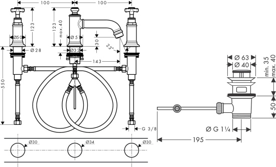 Смеситель для раковины Axor Montreux 16536820 шлифованный никель