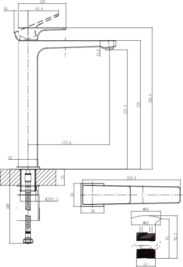 Смеситель для раковины Villeroy & Boch Architectura Square TVW12500200061