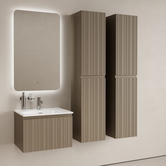 Тумба с раковиной Sancos Code 60 подвесная, серо-бежевая, раковина белая