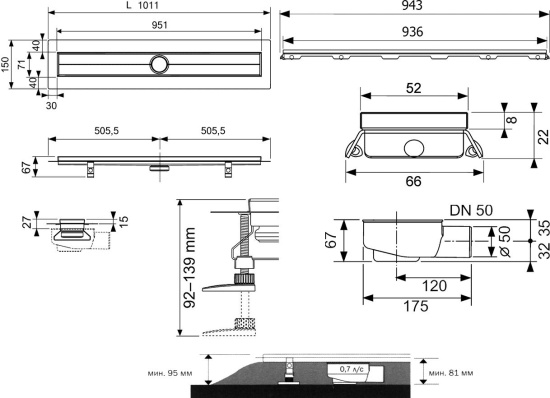 Душевой лоток TECE TECEdrainline 100 см стекло зеленое