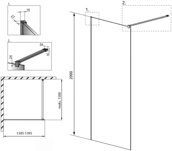 Душевая перегородка Radaway Modo X Black II Frame 140