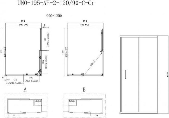Душевой уголок BelBagno Uno-195-AH-2-120/90-C-Cr