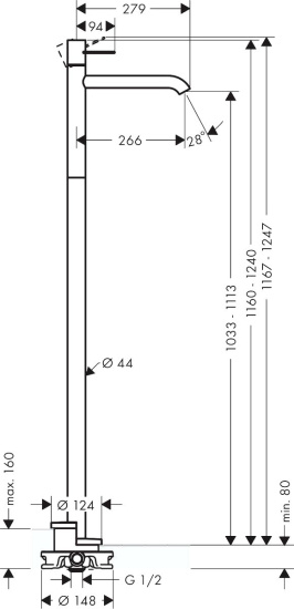 Смеситель для раковины Axor Uno 38037000 напольный, хром